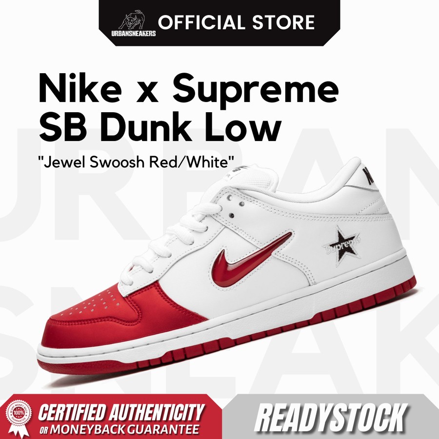 Nike Supreme SB Dunk Low Jewel Swoosh Red White | CK3480 600