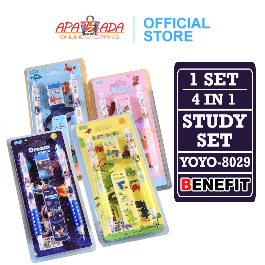 

Apazada - Stationery Set Isi 4 / Study Set YOYO-8029 / Set Perlengkapan Alat Tulis 4 in 1