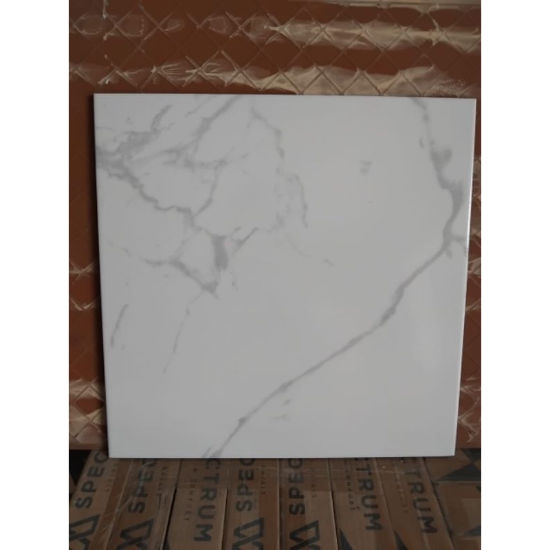 Keramik 40x40 CARARA MARMER GLOSSY PUTIH SALUR ABU