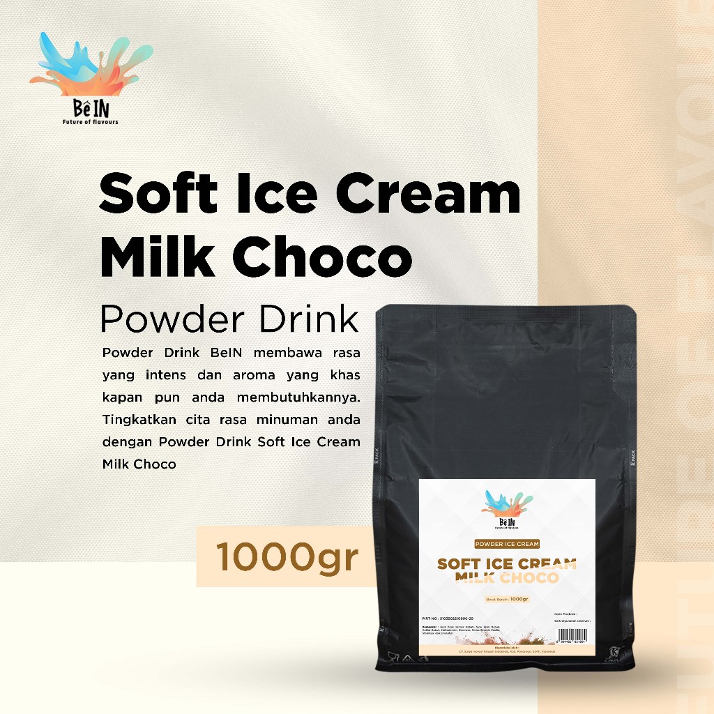 

BeIn Soft Ice Cream Milk Choco Powder - Bubuk Minuman Cokelat Susu Soft Ice Cream 1000gr