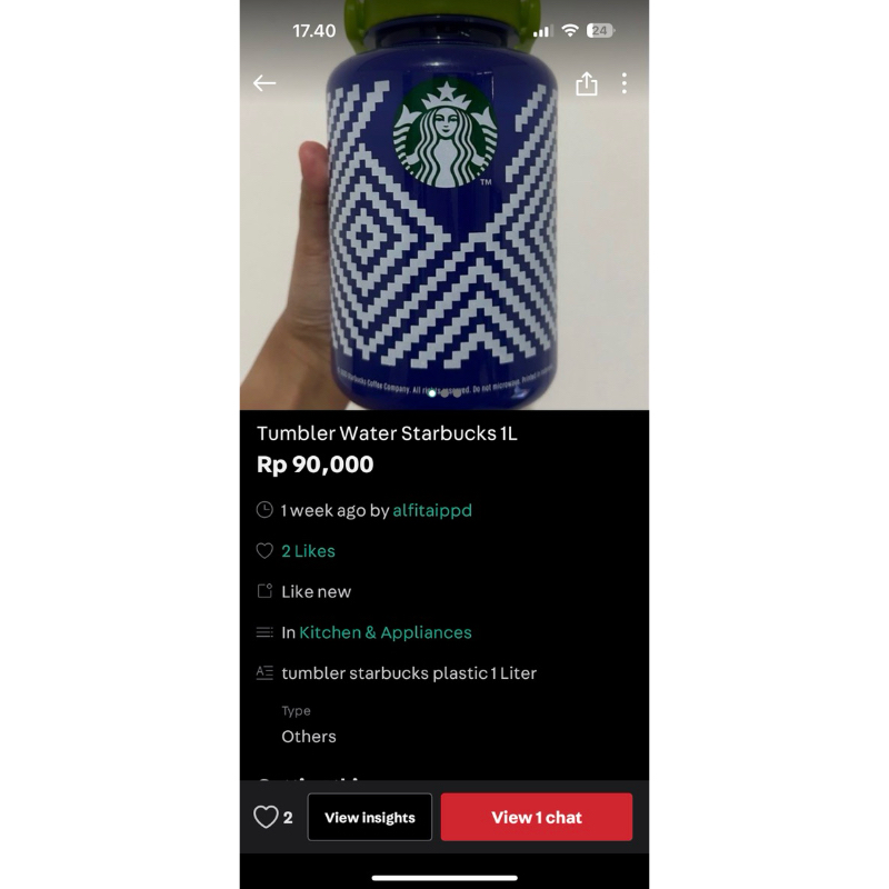 Tumbler starbucks 1 liter