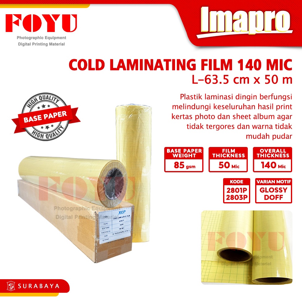 

KODE A5P6 Laminasi Laminating Dingin Cold Roll Gulungan Plastik Lem Stiker Album Kertas Foto Photo Paper 14 mic 635 CM x 5 M Meter 25 Inci Inch 635 Meter Doff Glossy 283P 281P