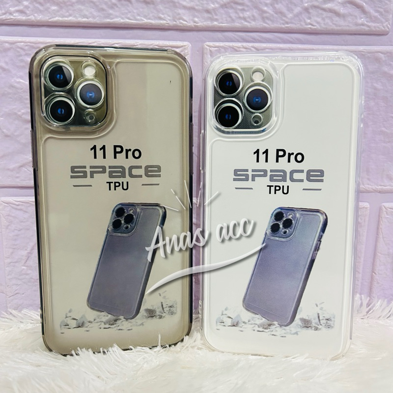 SoftCase Casing Iphone 11 Pro Silikon Bening Clear Black Transparan Pelindung+Camera