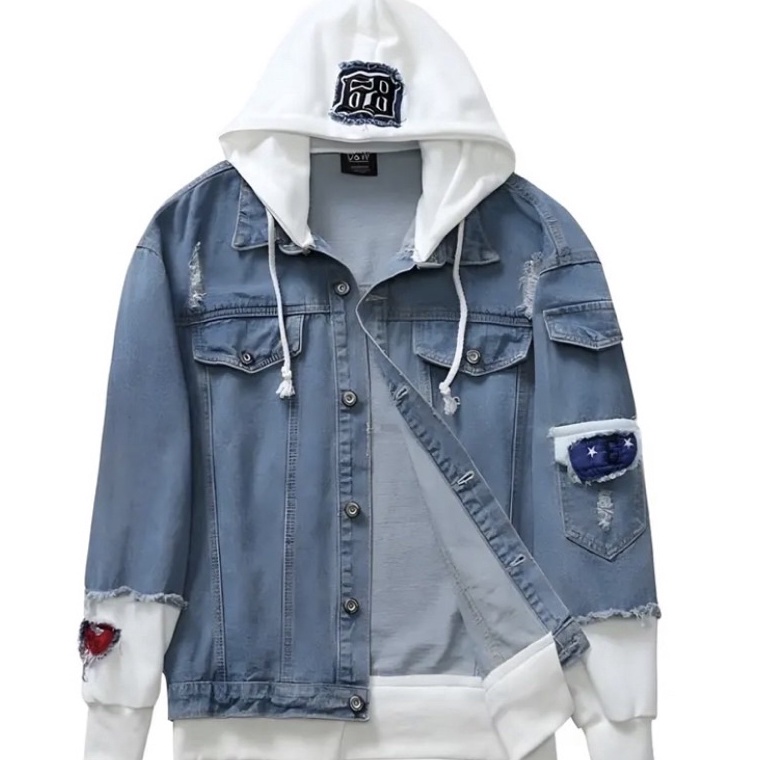 KODE O64O JAKET JEANS PRIA KOREAN STYLE JAKET JEANS COWOK KOMBINASI