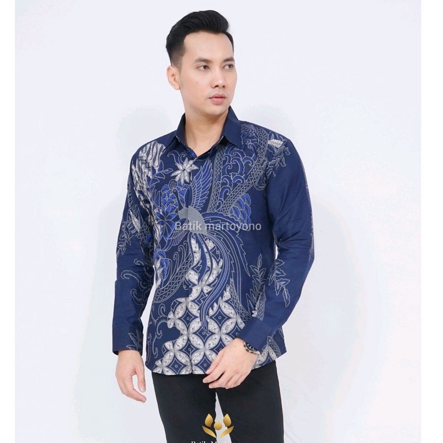 KODE P39W kemeja batik terbaru batik pria lengan panjang premium baju batik cowok warna biru kemeja 