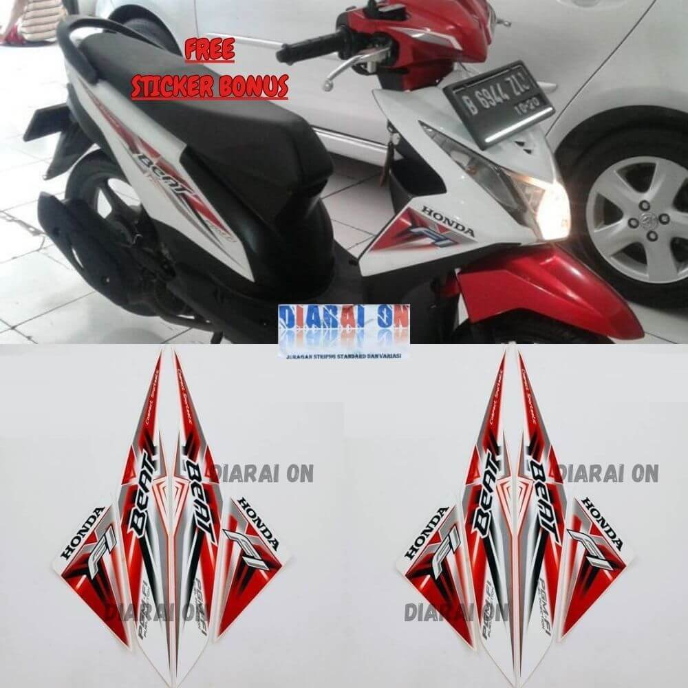 Striping Stiker Honda Beat 2015 - Beat Fi 2014 2015 Putih Merah Murah
