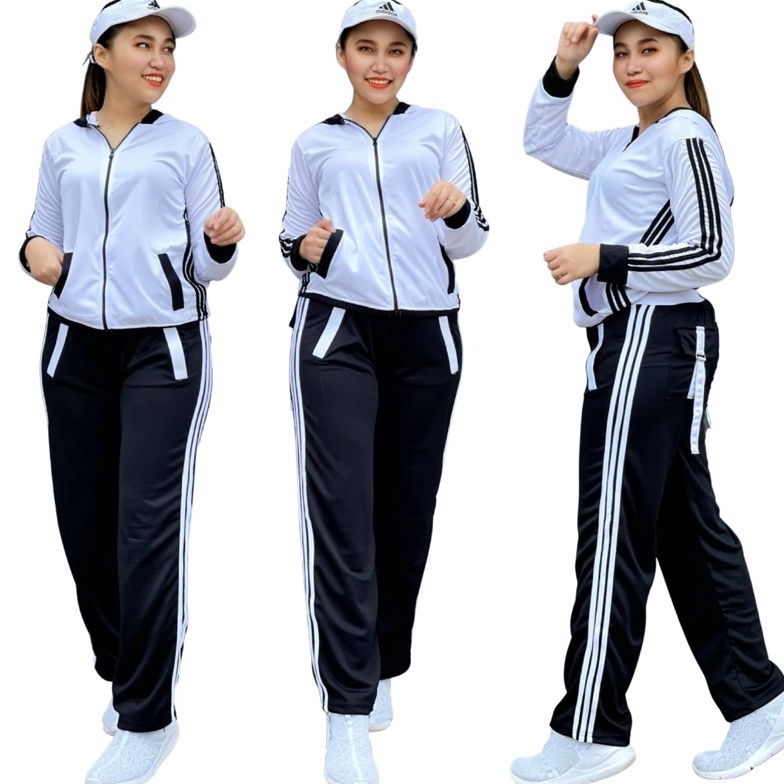 Set Training Olahraga Panjang Putih Hitam Ads Setelan Zumba Baju Zumba Aerobic Gym Fitness Stelan Go
