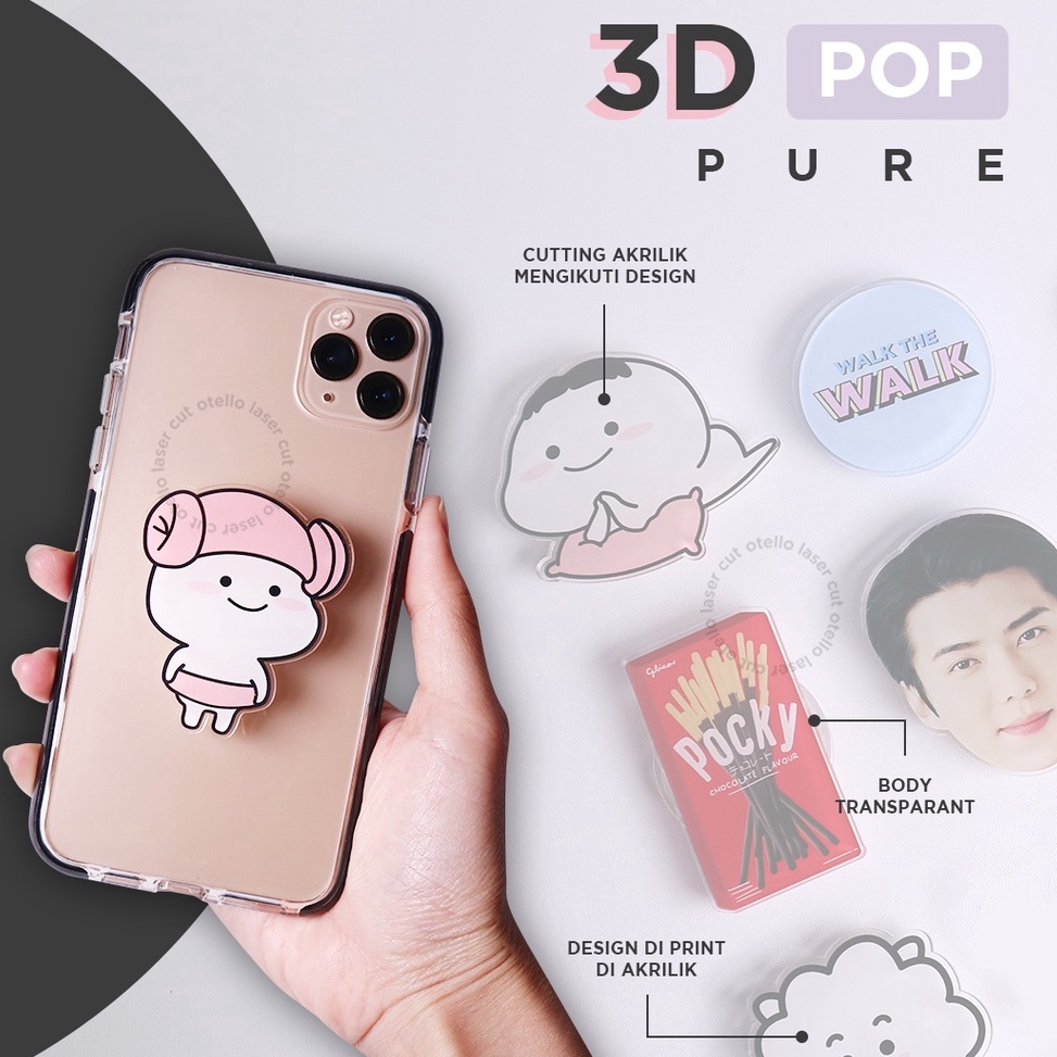 KODE U29A Custom 3D Pure Pop Acrylic Reusable Phone Grip Socket Griptok Stand Pegangan HP Popstand A