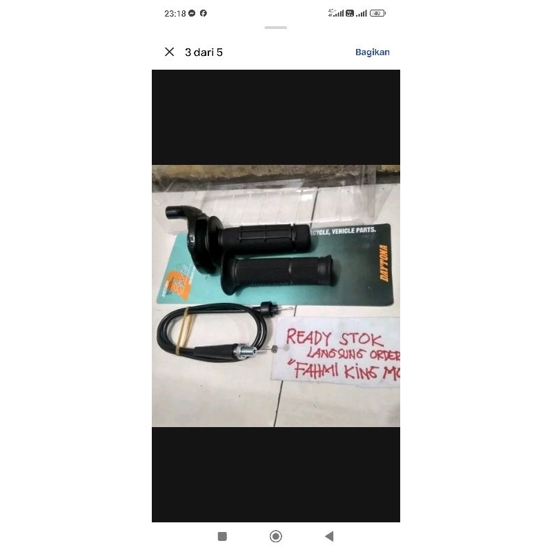 GAS SPONTAN DAYTONA SET KARET HANDGRIP NYA PANJANG KABEL HAS 95CM