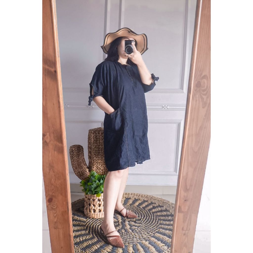 Laviola Mini Dress Jeans Jumbo Fashion Wanita Kasual Daster Lengan Pendek