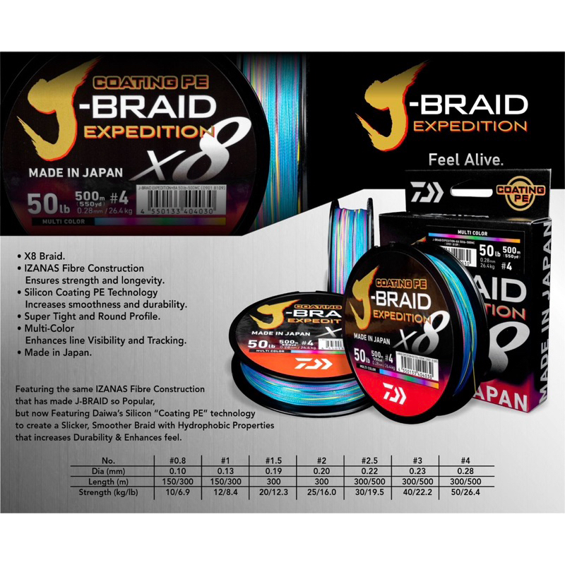 PE Daiwa J-Braid Expedition X8 300M