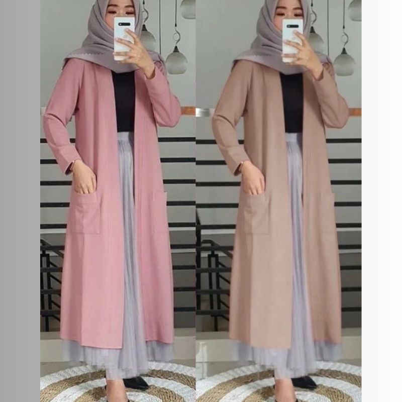 Outer blazer Panjang Wanita Muslimah Kekinian Terbaru (Blazer)/ long cardigan wanita bahan kaos