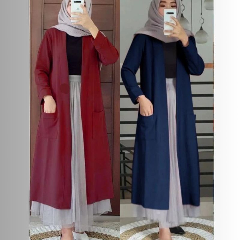 Outer blazer Panjang Wanita Muslimah Kekinian Terbaru (Blazer)/ long cardigan wanita bahan kaos