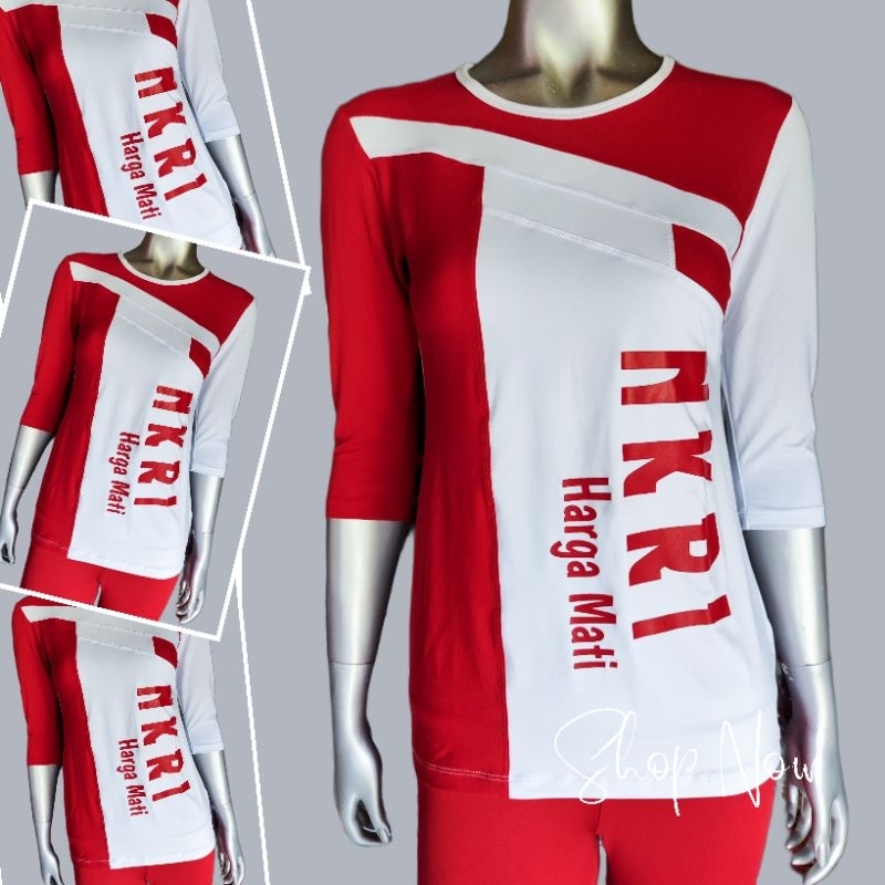 Baju olahraga senam wanita senam zumba aerobic model merah putih
