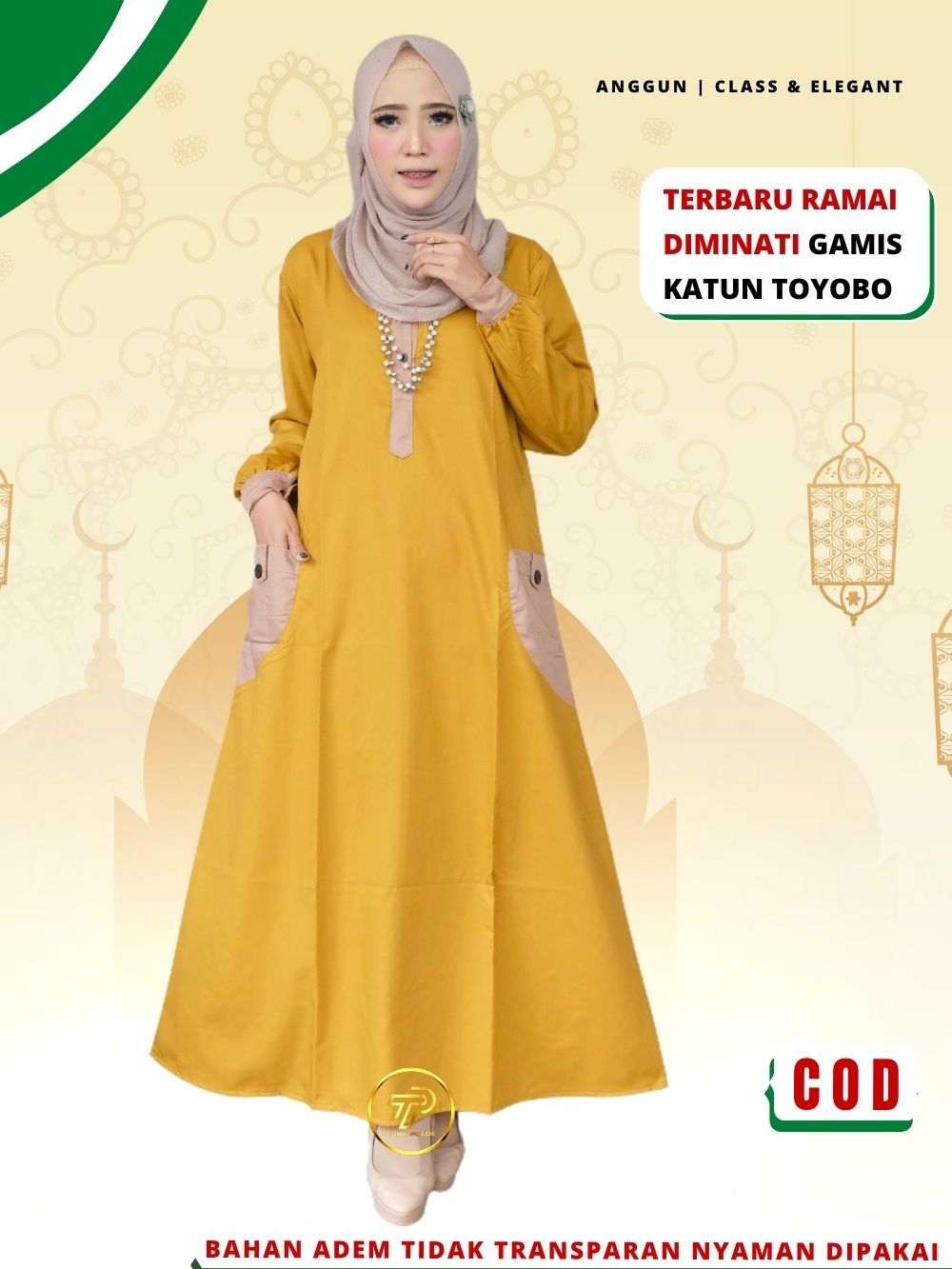 Baju Gamis Wanita Dewasa Terbaru Bahan Katun Toyobo Premium LD 110 Kekinian Kombinasi dua Warna A13