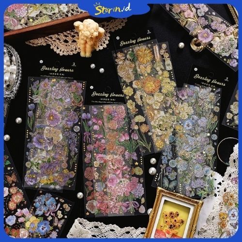 

STORIN - 3 Lembar Gold Flower Vintage Ancient Aesthetic Sticker Stiker Bunga Bahan PET