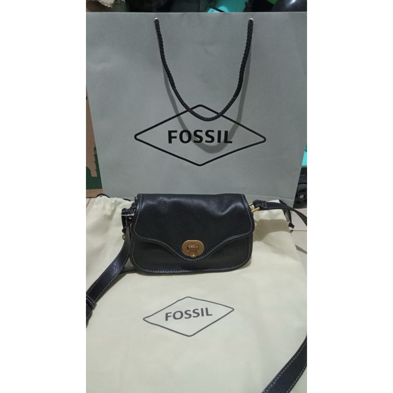 (NEW LEPAS TAG) FOSSIL HERITAGE MINI FLAP CROSSBODY BLACK