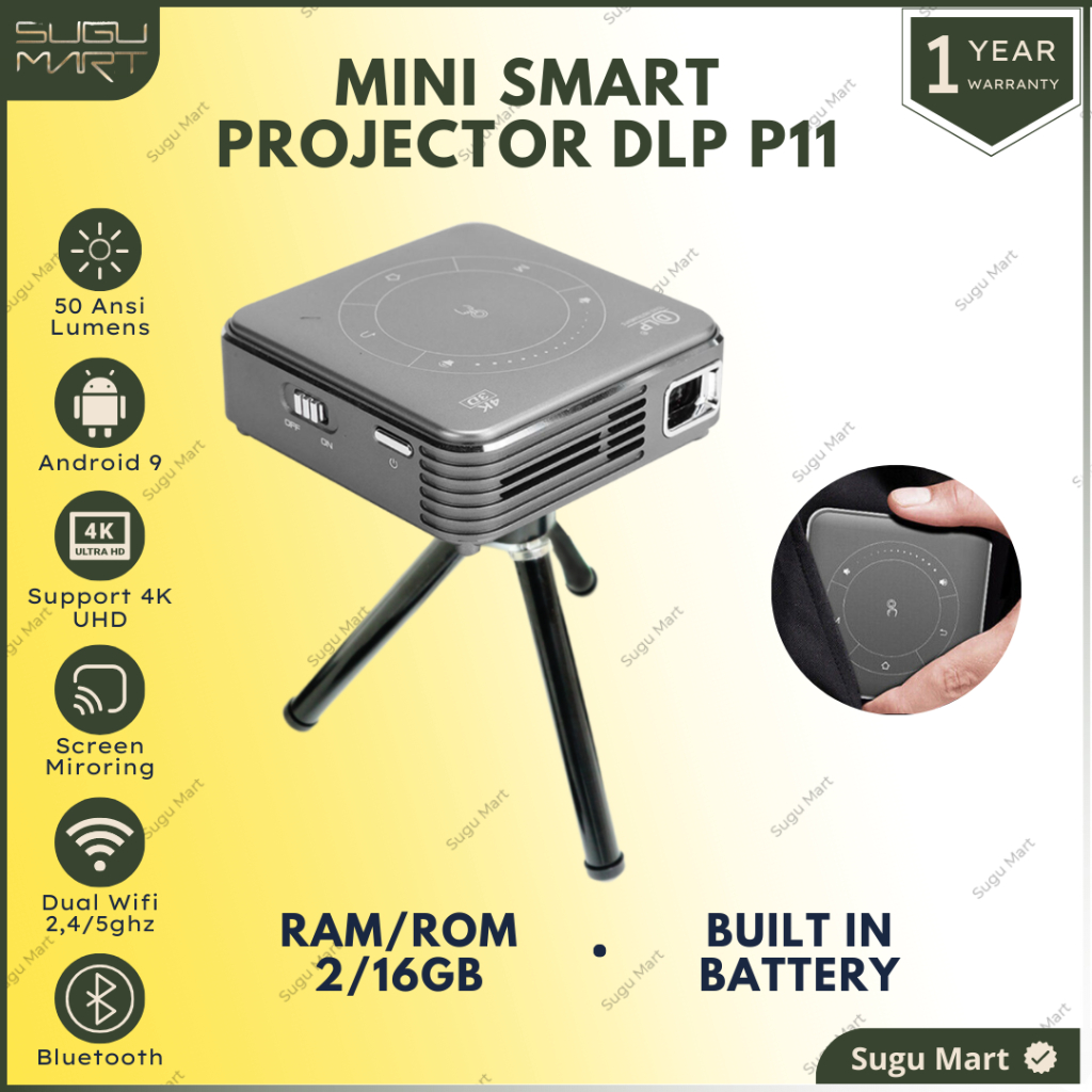 Proyektor Mini Pocket DLP Aera P11 Proyektor DLP 50 Ansi Lumens RAM 2/16 GB Battery 3000mAh Smart Pr