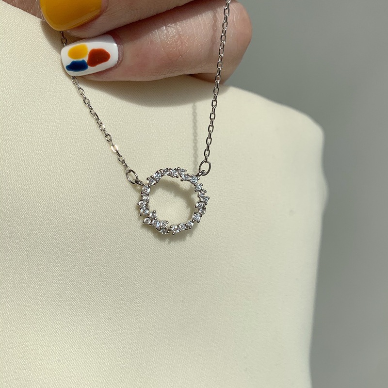 Philo - Necklace Kalung Wanita Rantai Perak Simple Aesthetic Adjustable Liontin Mini Ring Diamond [A