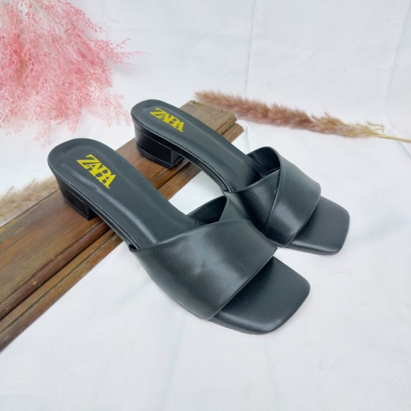 Sandal wanita kekinian mules/slop ZARA 3cm solempang