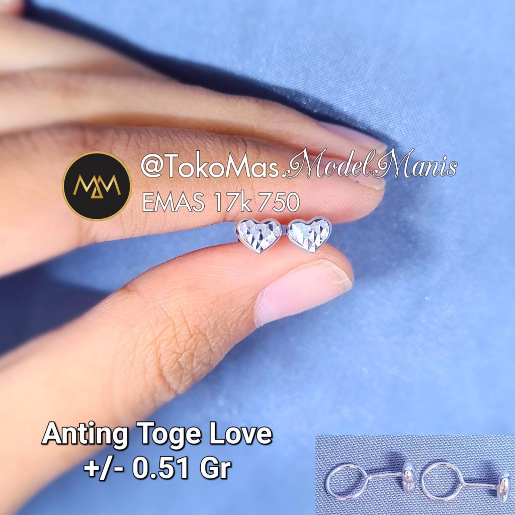 Anting Toge Love Ukir Putih 750 kadar 17k