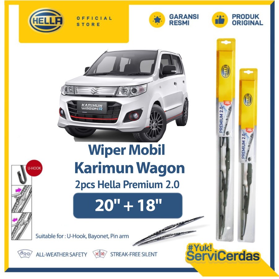 Wiper Mobil SUZUKI Karimun Wagon 20” + 18” (2pcs) - HELLA Premium 2.0