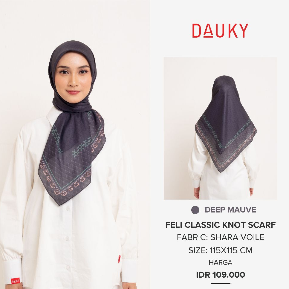 DAUKY HIJAB FELI CLASSIC KNOT SCRAF HIJAB SEGI EMPAT MOTIF VOAL