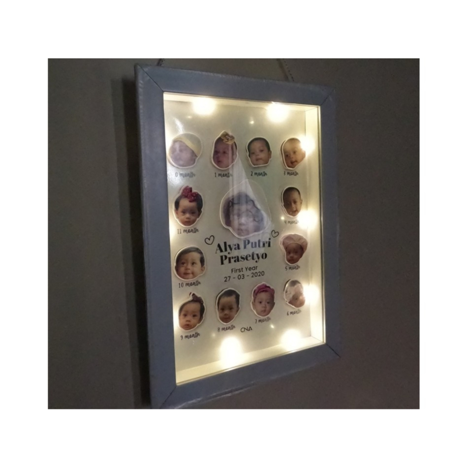 Pigura Frame 3D | 20 x 30 | Bingkai Foto Bayi Aesthetic + Lampu
