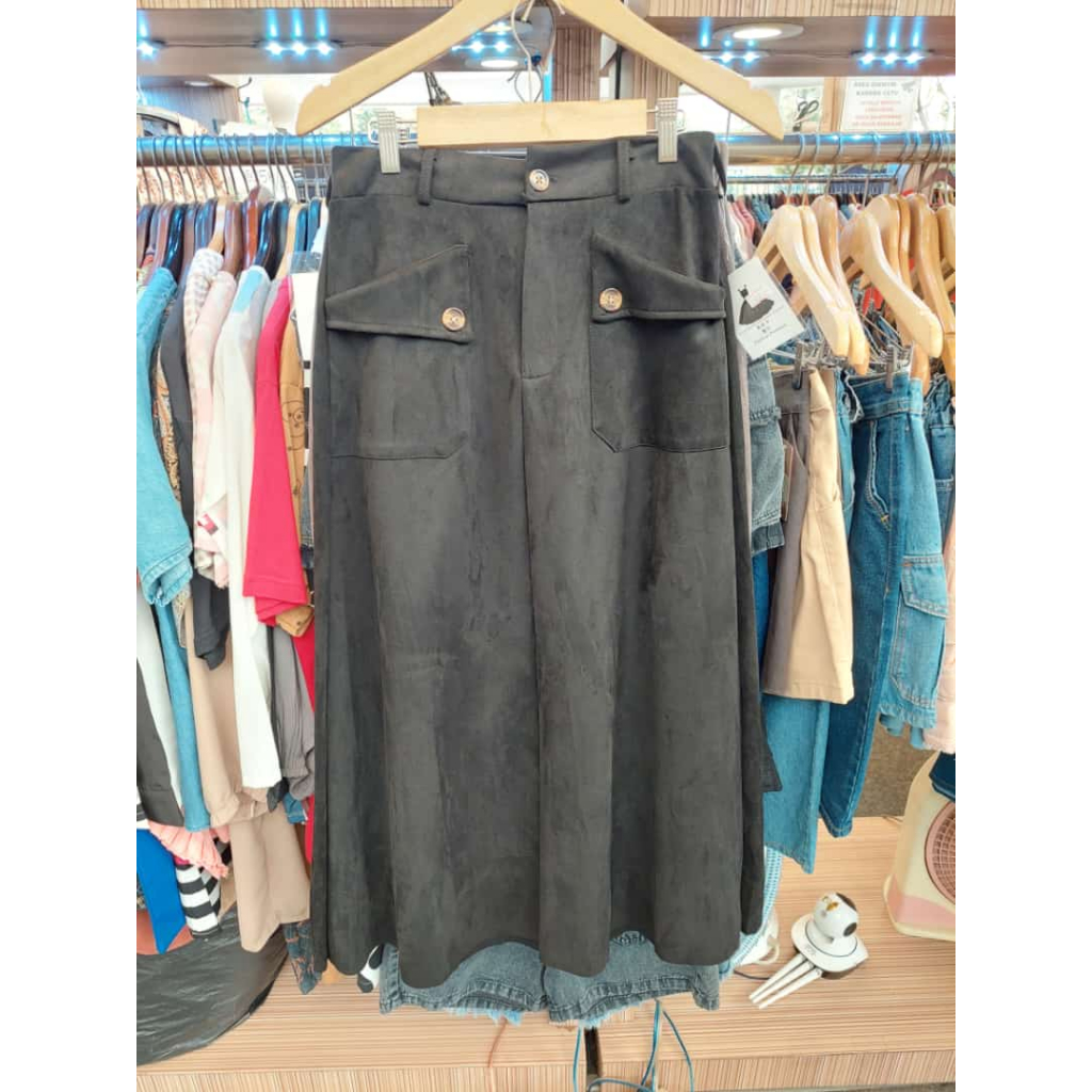 Rok Maxi Wanita Suede Abu Pink