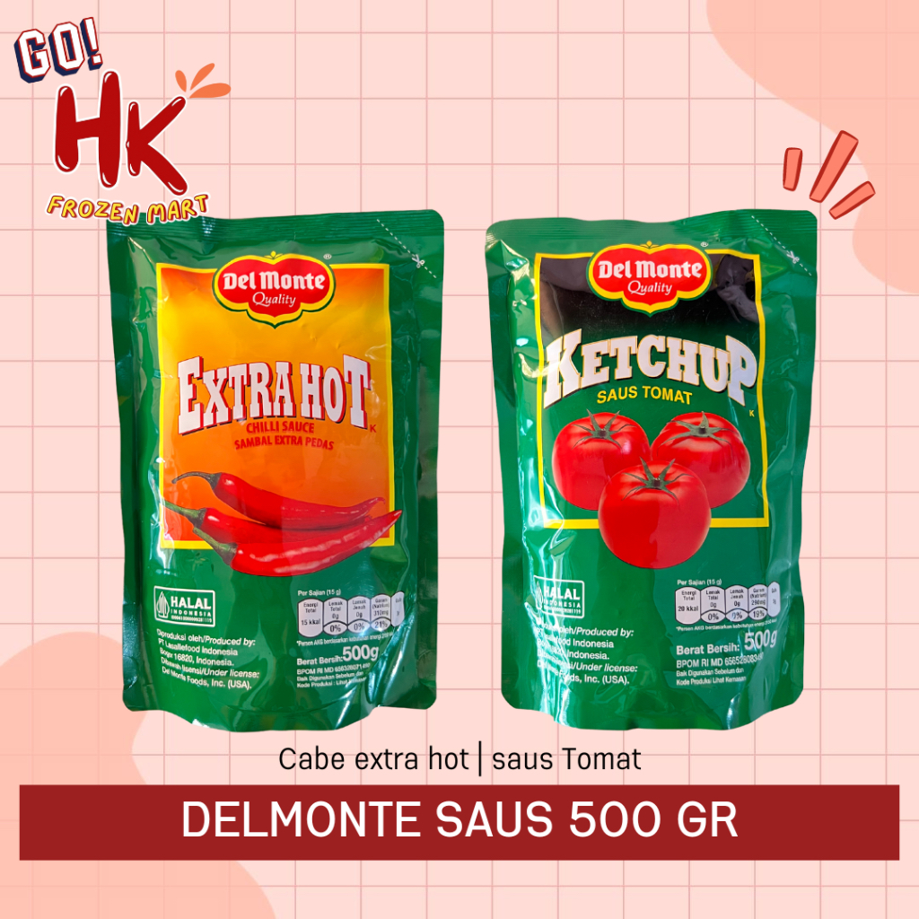 

Del Monte Saus Cabe Extra Hot & Saos Tomat 500gr ketchup tomato kemasan pouch refill HK FROZEN MART