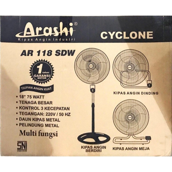 Kipas Angin Arashi Cyclone Stainless AR-18 SDW 3in1 18inch