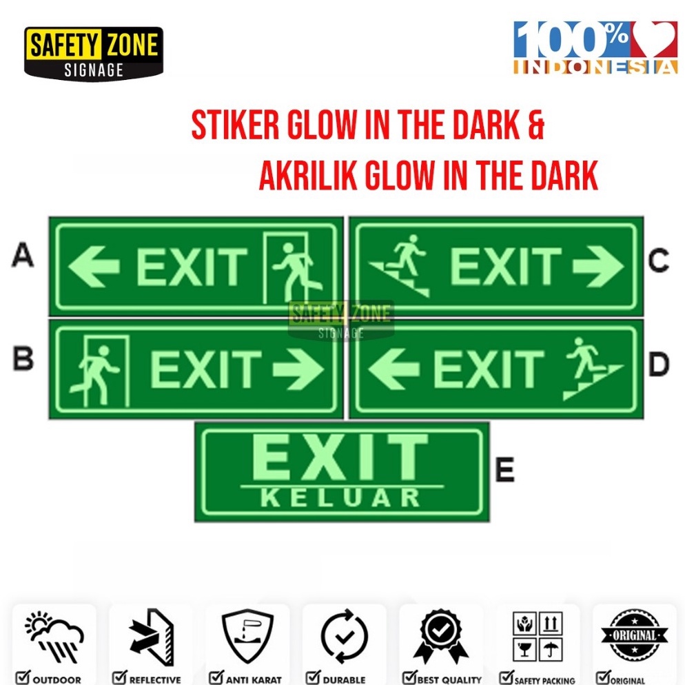 

KODE W8P7 Sign AKRILIK glow in the dark Exit Tanda Keluar