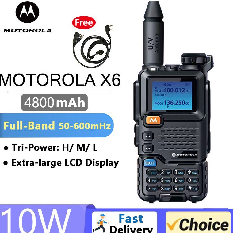 HT MOTOROLA X6 Walkie Talkie Radio FM AM Frekuensi Penerbangan Baterai Kapasitas 48 Daya Tinggi 1W x