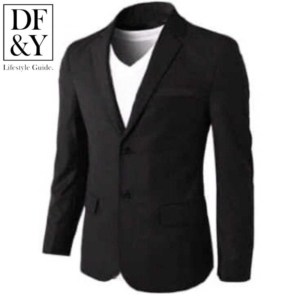 PRYZA Jas Blazer Pria Hitam Polos Kancing  Dua / Hitam List Putih  / Jas Blazer Kerja Kantor  Formal