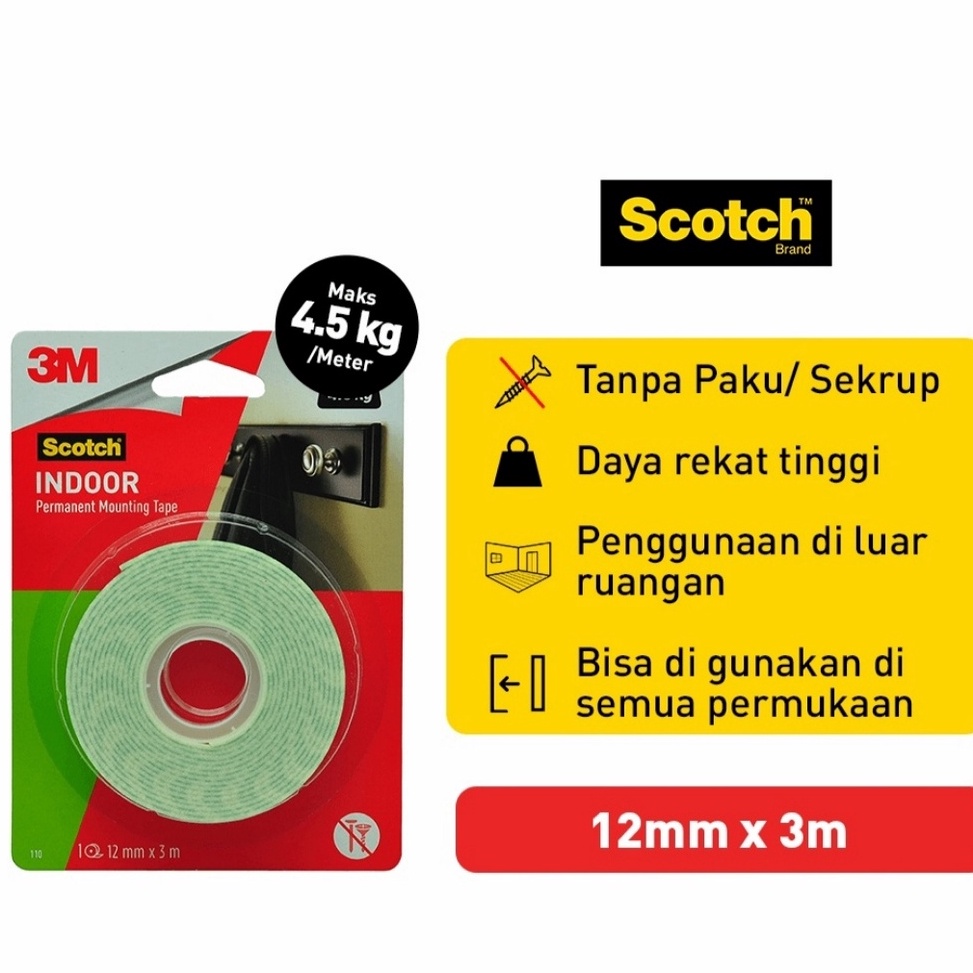

KODE T6F3 3M Scotch CAT113A Mounting Double Tape Indoor 12mm x 3m maks 45kg