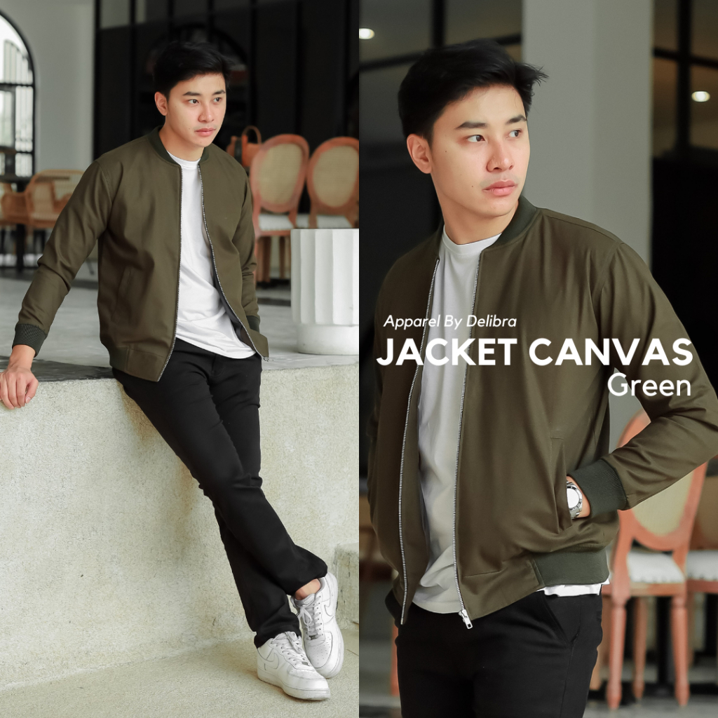 Delibra Jaket Bomber Canvas Pria Green Army