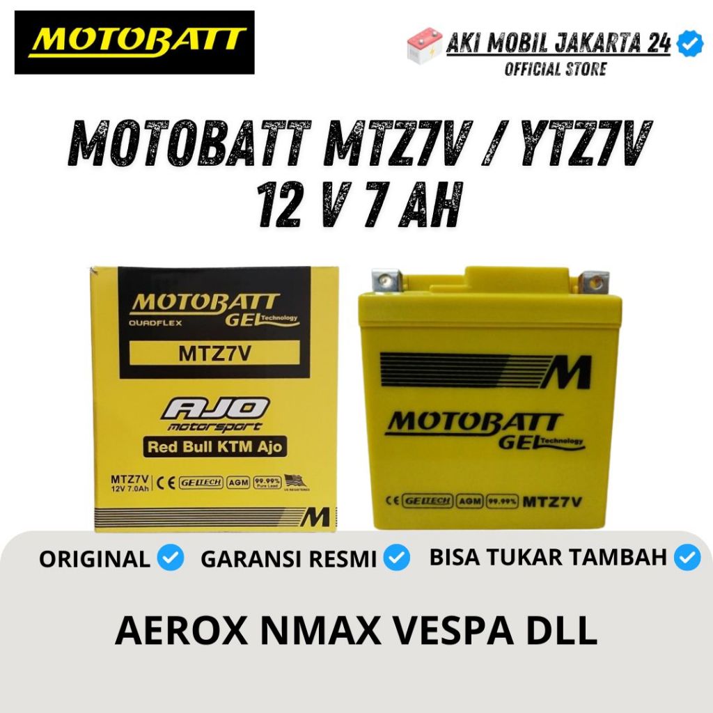 Aki Motor NMAX, AEROX, VESPA LXV 125, KLX 150 MTZ7V MOTOBATT ORIGINAL 100%