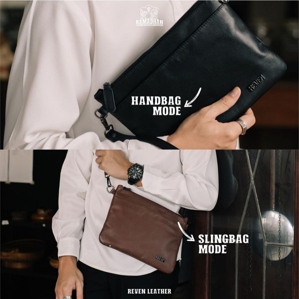 BESTPROMO REVEN ADAM HANDBAG PRIA CLUTCH TAS POUCH SLEMPANG KULIT SAPI ASLI FASHION PRIA KEREN