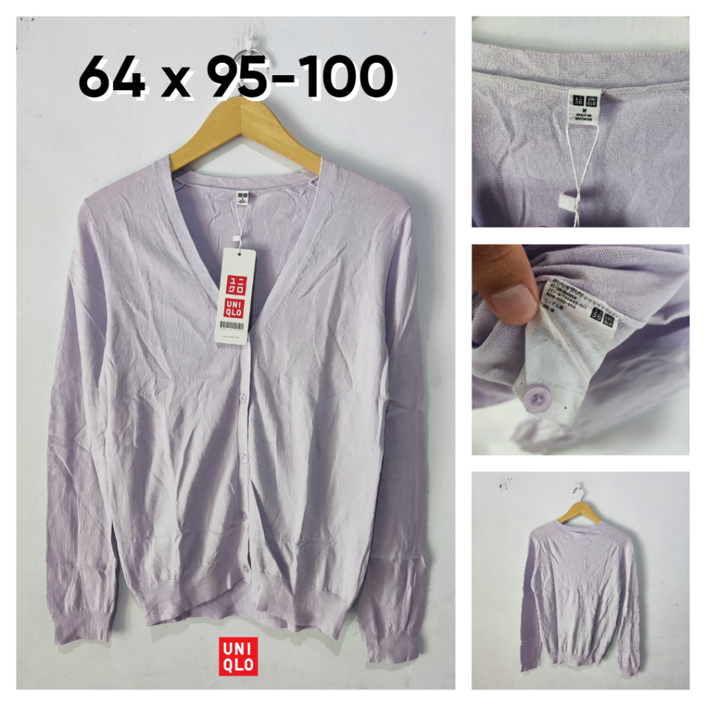 Cardigan UNIQLO Ungu Lilac V Neck M Wanita Sweater Knit Atasan Outer Cardi BC463