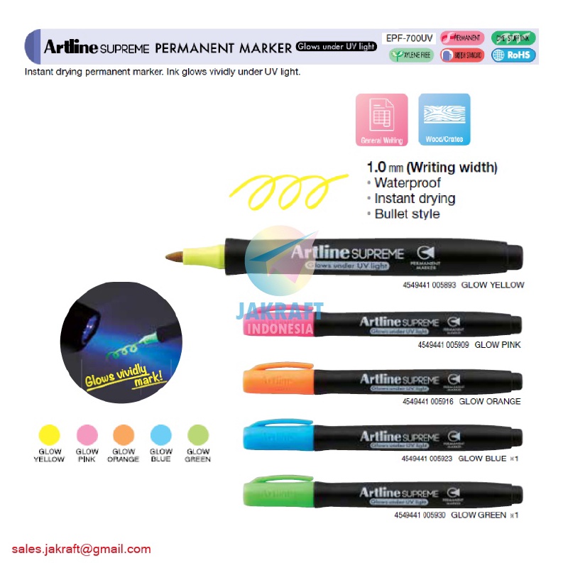 

MANTAP 1 Pcs Spidol Permanen Kecil ARTLINE Supreme Permanent Marker EPF7UV Glow In The Dark