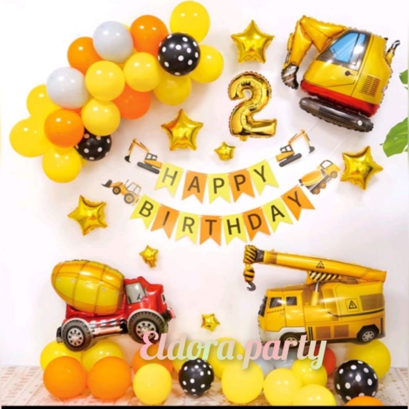 Paket dekorasi excavator/dekorasi mobil/dekorasi kereta/dekorasi truk ulang tahun anak