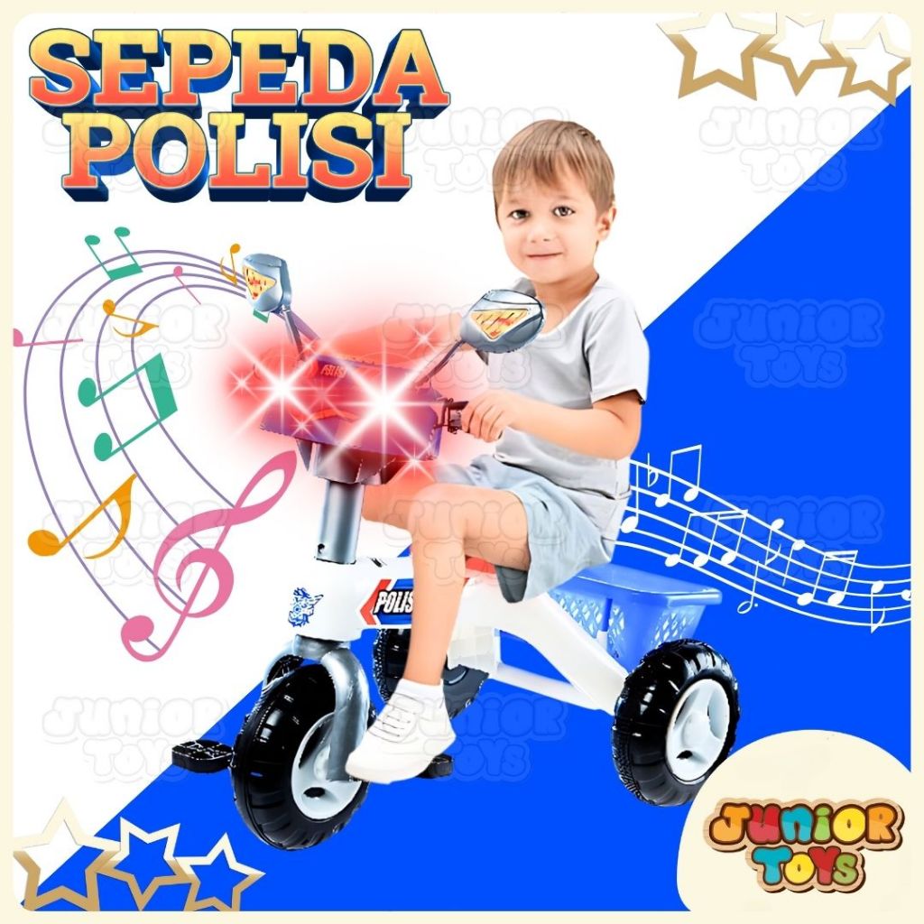Sepeda Plastik Anak Roda 3 Police Bunyi Musik Lampu Ride On Toys