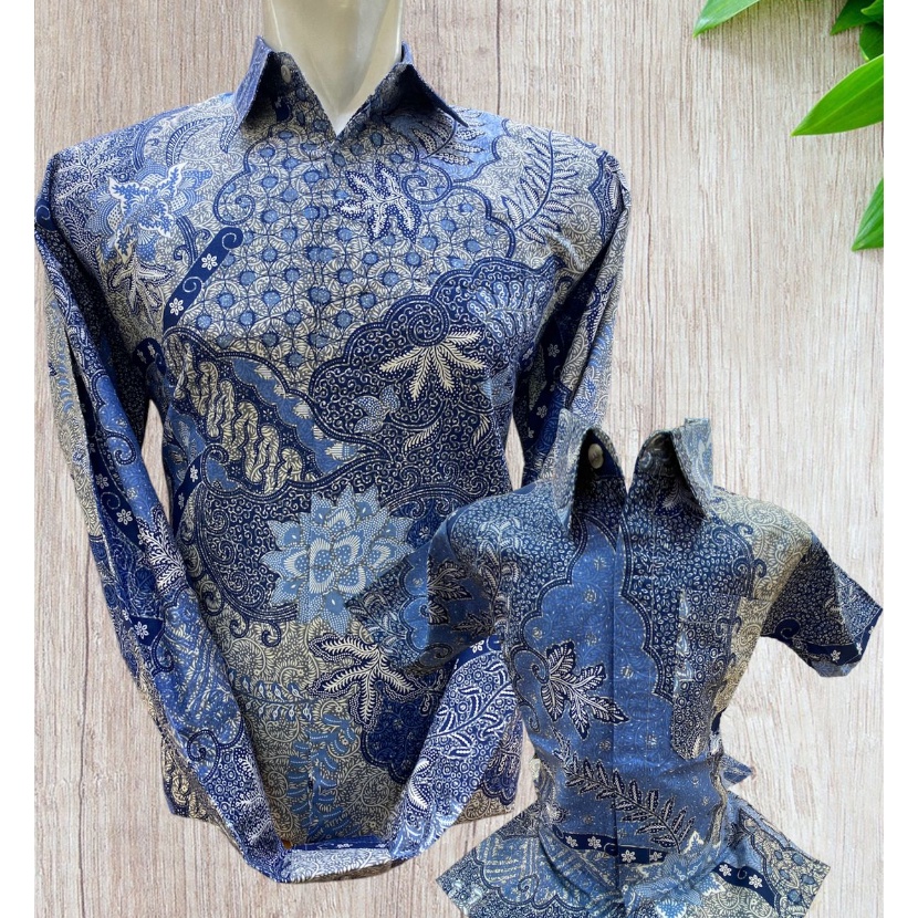 Top BATIK KAPEL AYAH  ANAK KEMEJAHEM ANAK BIRU LANGIT SERAGAMAN COD