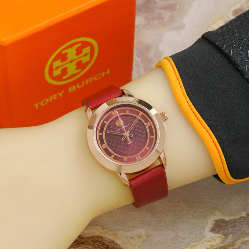 Jam Tangan Wanita Tory Burch Tali Kulit Kwalitas Premium Free Box Tory