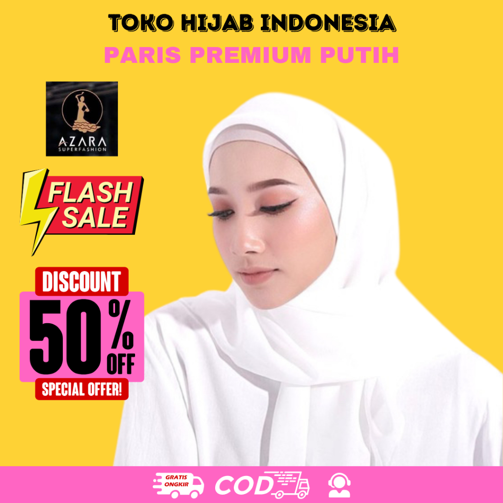 (New) Kerudung Hijab Segiempat Paris Premium Dewasa Polos Putih Azara