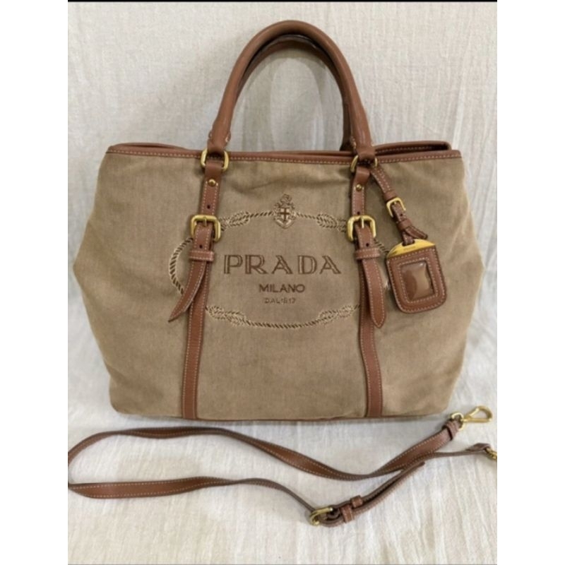 TAS PRADA* CANAPA LOGO SATCHEL PRELOVED BAG BRANDED