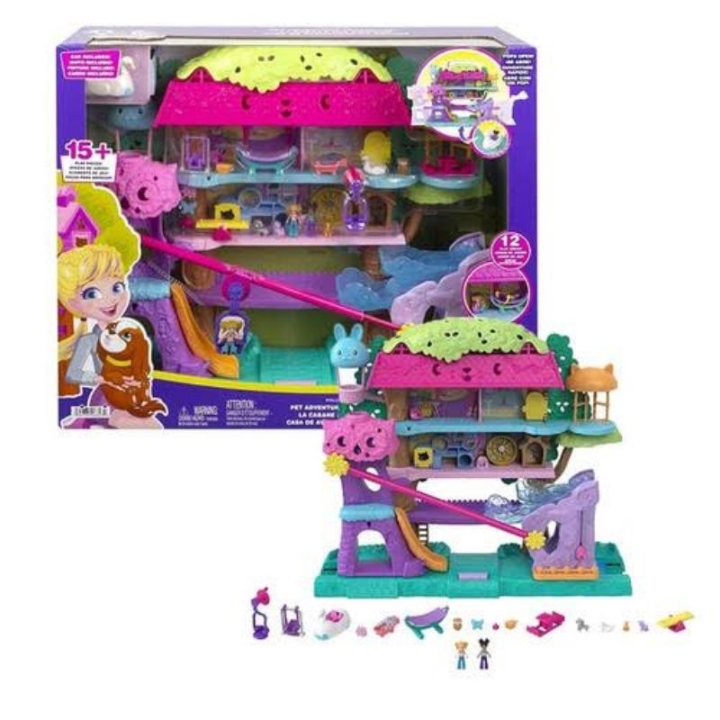 mainan polly pocket pet adventure treehouse playset ori mattel