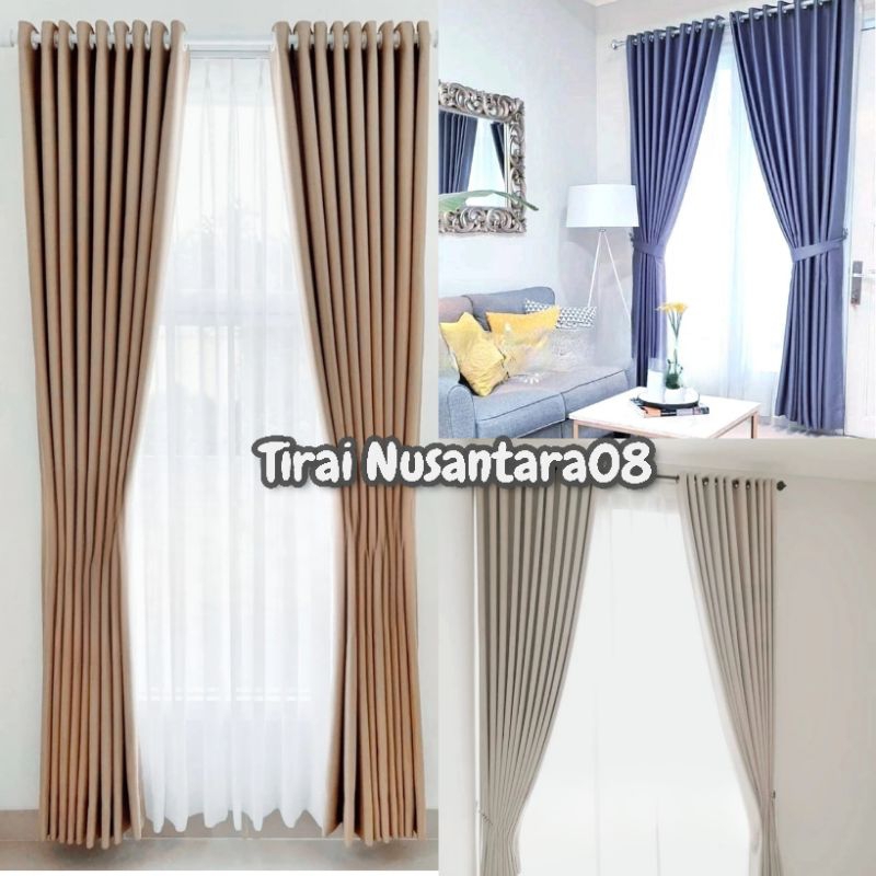 Gorden Blackout Polos 9 gelombang Panjang 250cm Tirai Jendela Minimalis Lebar 150cm