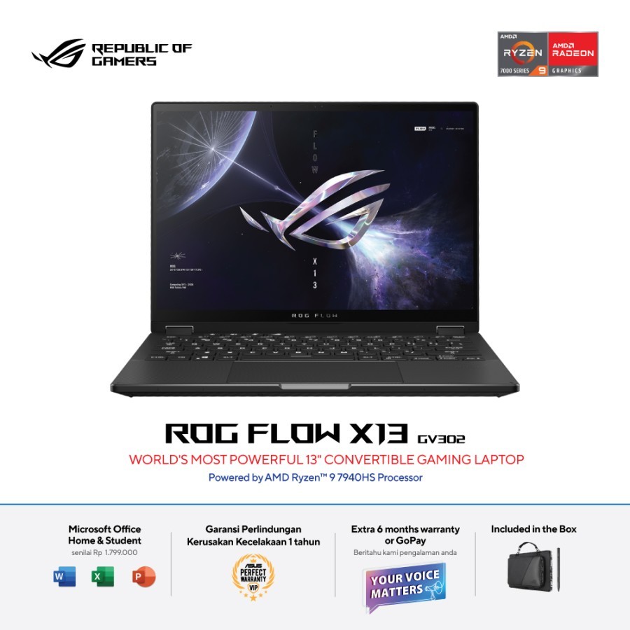 ASUS ROG Flow X13 GV302XI-R947G6T-O - Off Black [AMD Ryzen 9 7940HS / NVIDIA GeForce RTX 4070 / 32GB