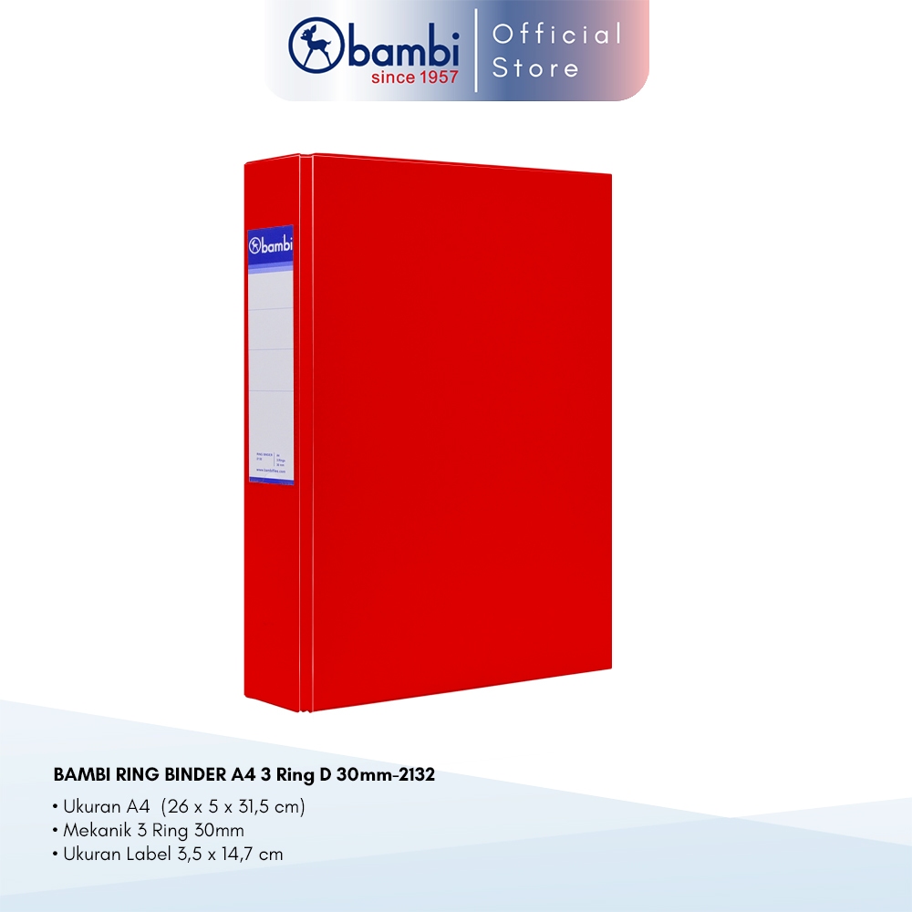 

Bambi Ring Binder A4 3 Ring D-Type Red MID SIZE 30 mm